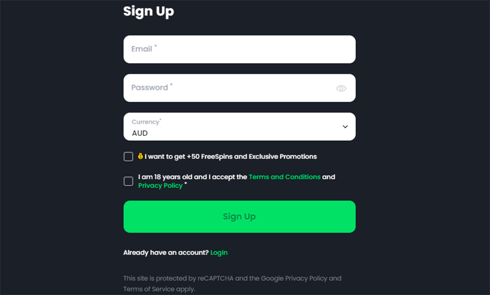 Sign up for Bitvegas.io Casino