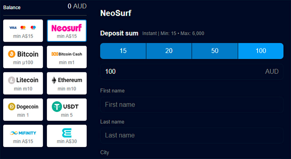 Methods of payment at  Casino Blue Leo