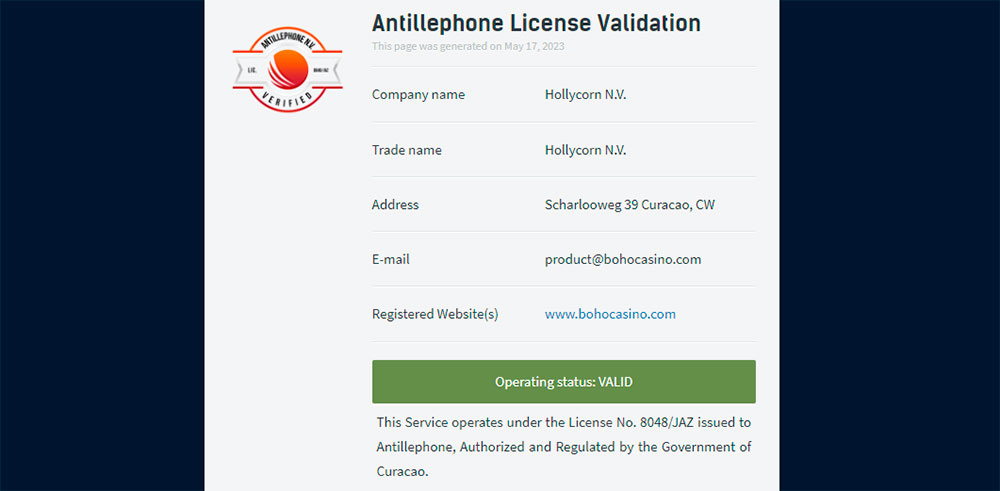Boho casino license