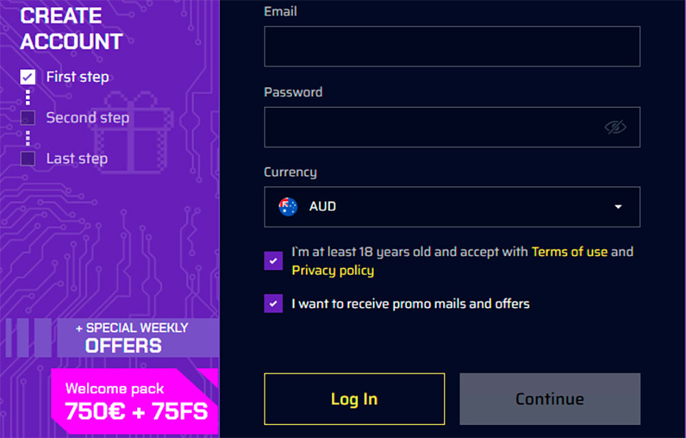Registration at JustBit Casino