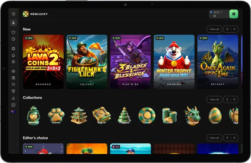 NewLucky mobile casino version for Australian players on smartphone
