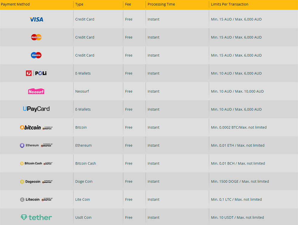 PlayAmo Payment Methods