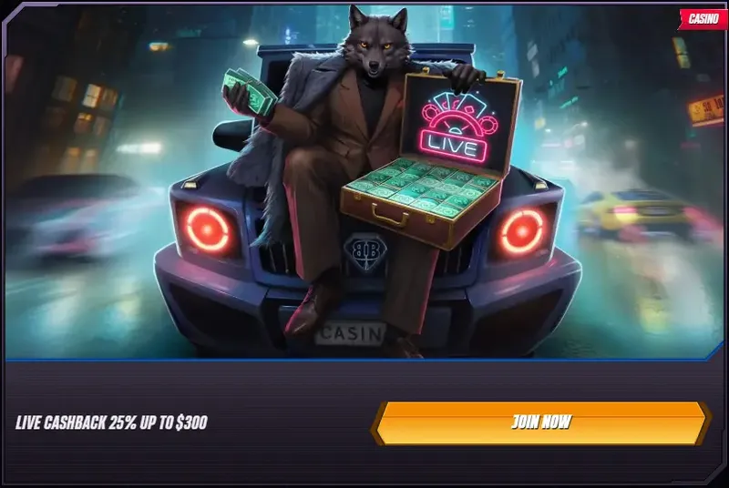 Live casino cashback bouns on the WinRolla website