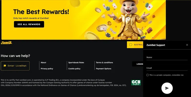 Support help centre of the Australian ZumiBet casino